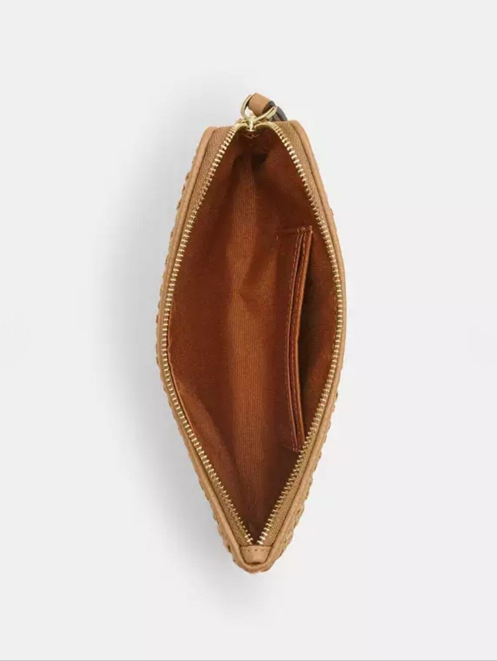 COACH Straw Zip Wristlet In Toast W/Gold Hardware, Leather Strap, Large, NEW! - Picture 4 of 6